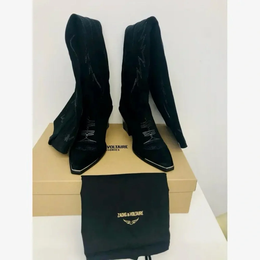 Zadig & Voltaire Women’s Cara Black Suede Over the Knee Cowboy Boots Size 9